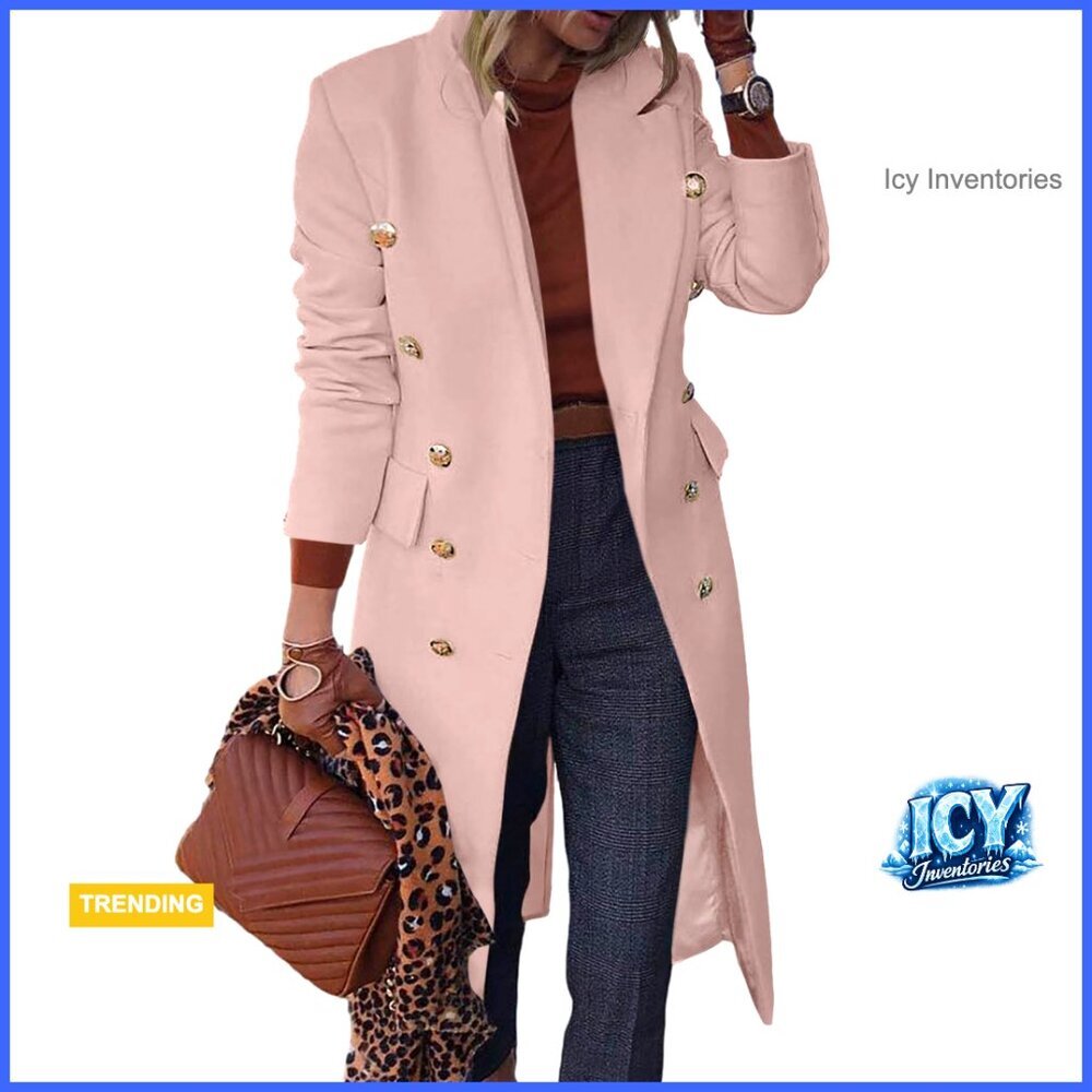 Wool Blend Pea Coat with Faux Fur Notched Collar Slim Fit